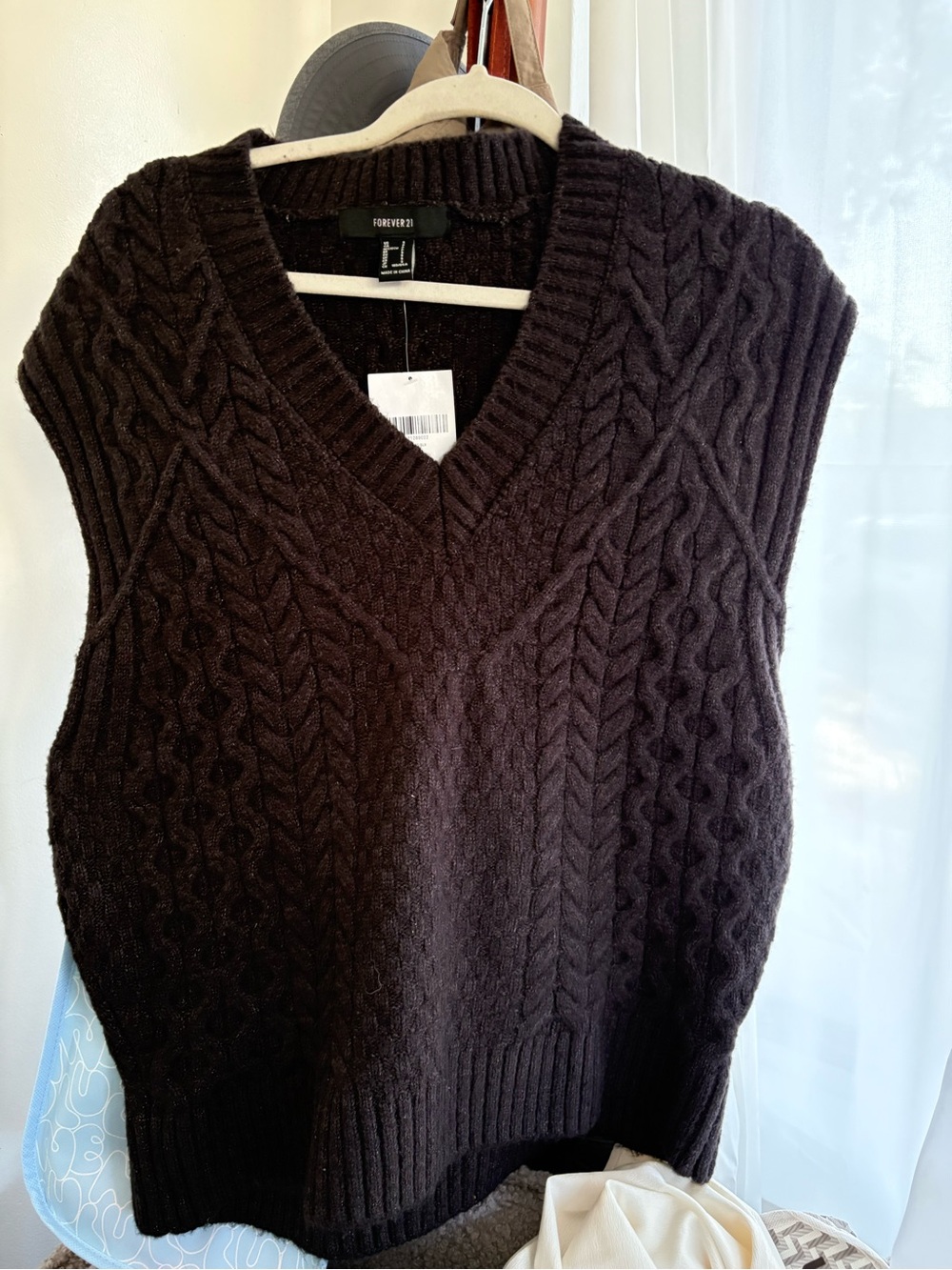 Forever 21 Dark Gray V-Neck Cable Knit Sweater Vest